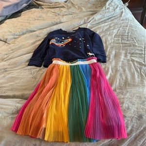 Hanna Andersson kids rainbow skirts and unicorn rsi bow sweatshirt size 5